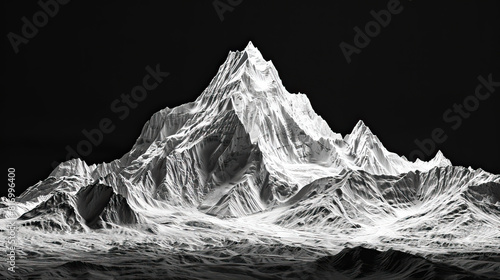 Very modern nature background wallpaper, backdrop, texture, Mount Everest mountain and snowy Himalayan mountains environment isolated. LIDAR model, scan, map, 3D design render
