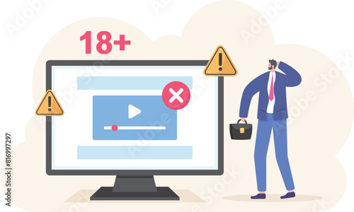 Internet Negative Content Control. prevention and protection of children from pornographic sites. blocked site. a user cannot access adult sites. concept illustration design. graphic elements

