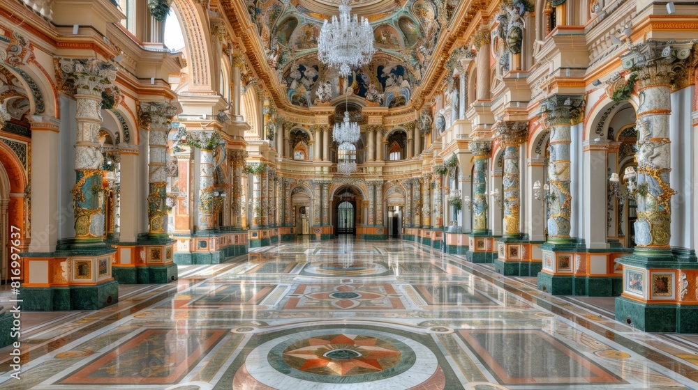 Fototapeta premium Elegant ballroom with lavish chandeliers luxurious event space and architectural beauty