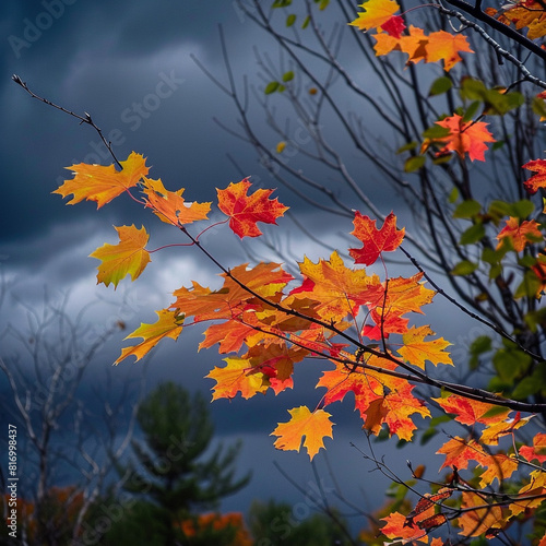 Vibrant Against Colors Stormy Leaves Dark Autumn The