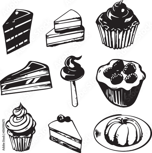 set of cakes and sweets