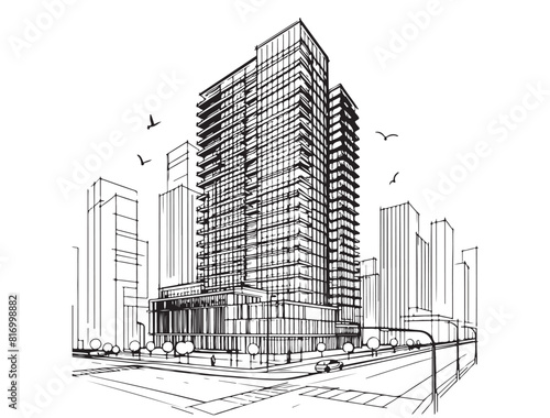 High rise building sketch. Architecture