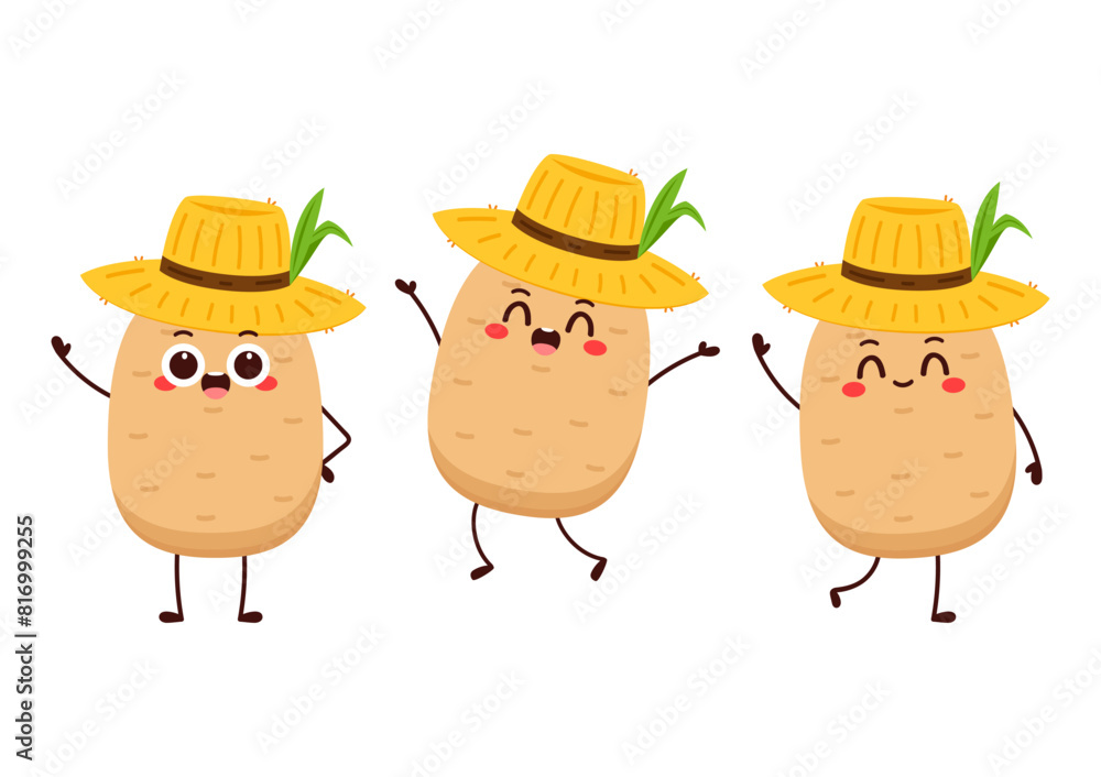 Potato character design. Potato vector. Potato cartoon on white background. Potato character design. Potato vector. Potato cartoon on white background.