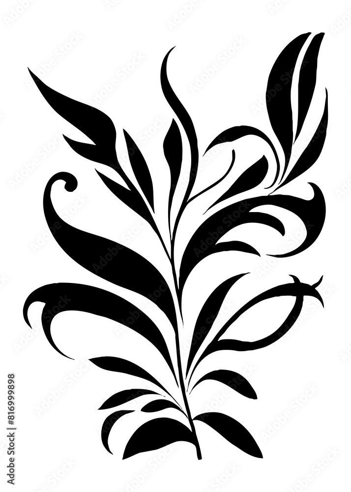Botanical black and white pattern. Abstract plant shapes. Minimalist illustration for printing on wall decorations, for use in graphics, for tattoos. Generated by Ai Botanical black and white pattern. Abstract plant shapes. Minimalist illustration for printing on wall decorations, for use in graphics, for tattoos. Generated by Ai