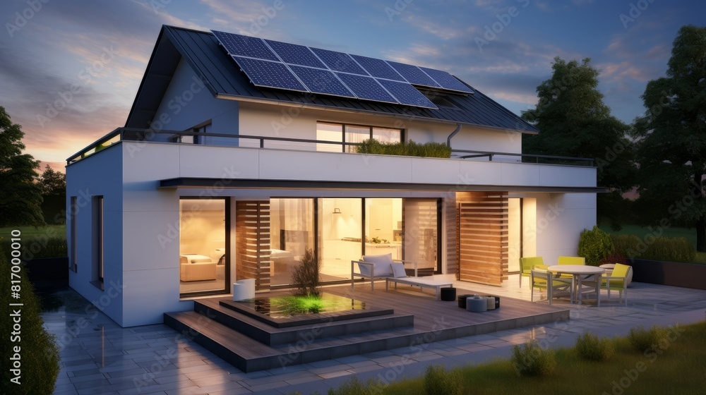 New suburban house with a photovoltaic system on the roof 