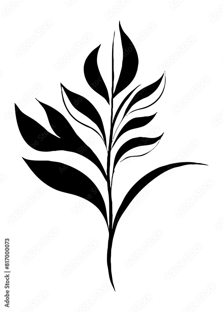 Botanical black and white pattern. Abstract plant shapes. Minimalist illustration for printing on wall decorations, for use in graphics, for tattoos. Generated by Ai Botanical black and white pattern. Abstract plant shapes. Minimalist illustration for printing on wall decorations, for use in graphics, for tattoos. Generated by Ai