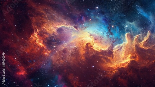 A vibrant nebula with stars illuminating the colorful gases and dust  showcasing the beauty of the cosmos.