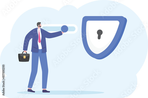 turning on the security and protection system. using VPN or Virtual Private Network. a user swipes or presses a button. Activate antivirus software or shields. illustration concept design. vector elem