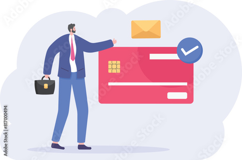 payment method verification. payment confirmation. safe payouts and transactions. a male buyer selecting the payout method that will be used. illustration concept design. vector elements

