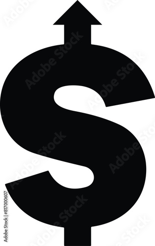 High Dollar Symbol Black, Dollar price high, Price increase icon, rising commodity prices, interest rate increase, high inflation, financial growth