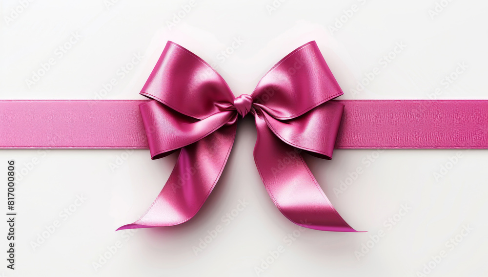 Beautiful pink satin ribbon bow on white background, perfect for gift wrapping and festive decorations Beautiful pink satin ribbon bow on white background, perfect for gift wrapping and festive decorations