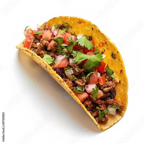 One Taco on white background. Created with Generative AI