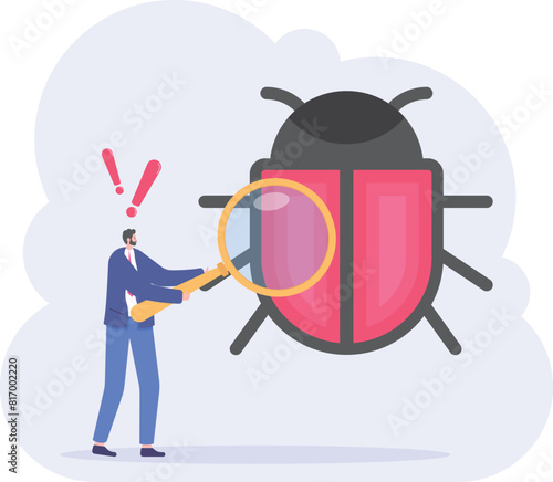 bug hunter or bug bounty concept. a software tester carries out tests and looks for bugs in a program. analysis and search for gaps in the system. illustration concept design. graphic elements. vector