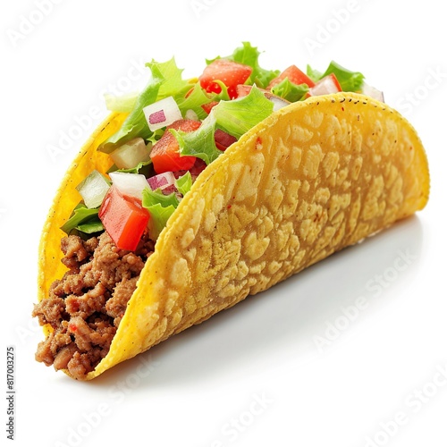 One Taco on white background. Created with Generative AI