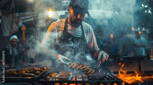 man preparing grill photo