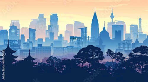 Skyline of City, detailed silhouette. Vector illustration