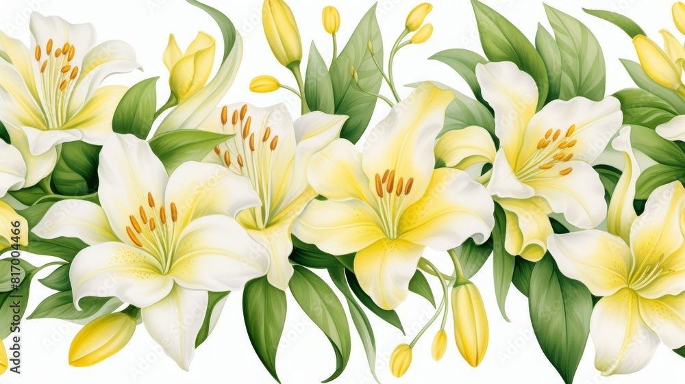 Obraz premium Aquarelle of white lilies. Raster illustration of delicate flowers.