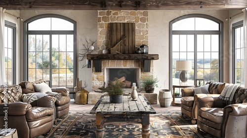 Farmhouse Living Room Exuding Pastoral Tranquility photo