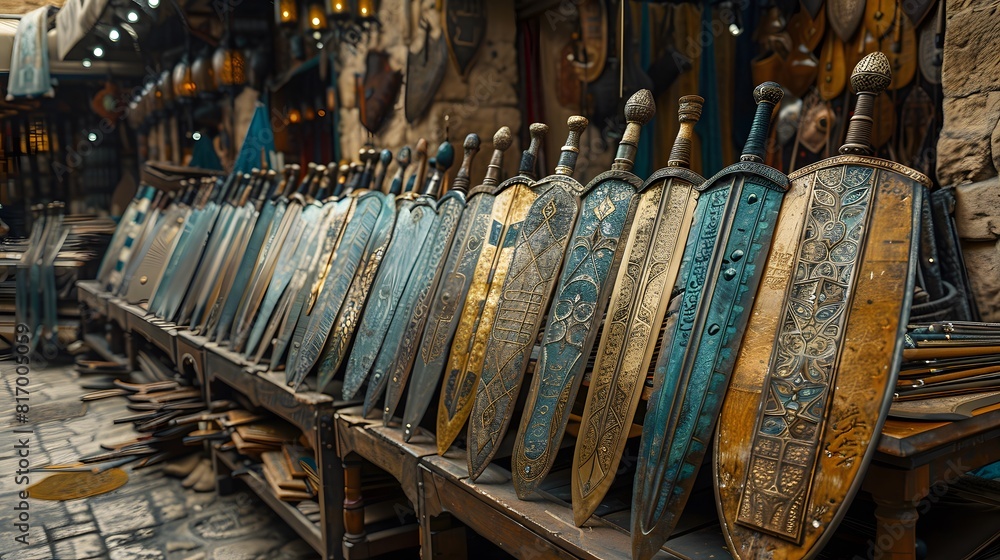 custom made wallpaper toronto digitalProfessional photography of Arabic swords with traditional designs on a decorative background ai image