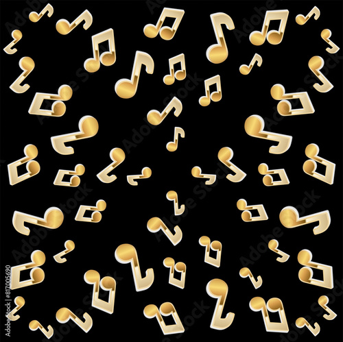 Seamless musical pattern. Gold notes on a black background.
