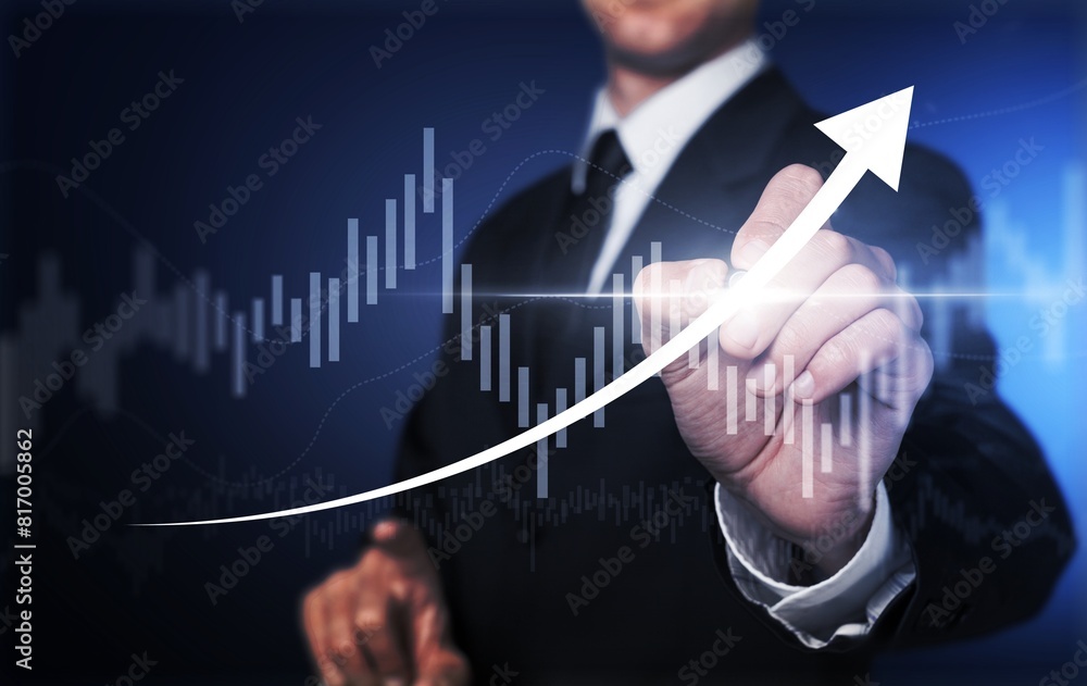 Businessman planning analysis strategy chart arrow Businessman planning analysis strategy chart arrow