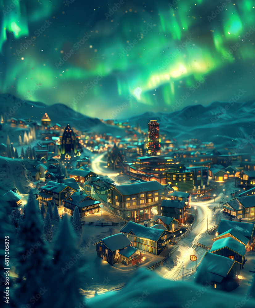 A small town under the aurora lights