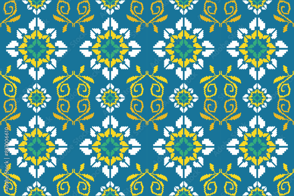 Pixel pattern ethnic oriental traditional. design fabric pattern textile African Indonesian,Indian, seamless Aztec style abstract vector illustration for print clothing, texture, fabric, wallpaper, de