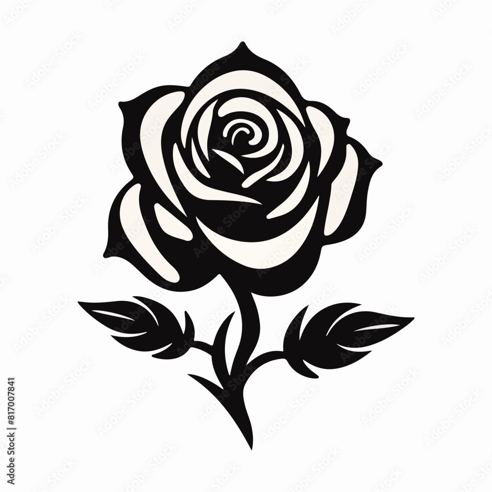 Vector rose with leaves. Flower silhoutte isolated on a white background. Vector rose with leaves. Flower silhoutte isolated on a white background.