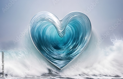 3d illustration render of a blue wave forms the shape of a heart in the ocean