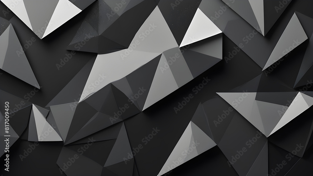 Fototapeta premium Black white dark gray abstract background. Geometric pattern shape. Line triangle polygon angle. Gradient. Shadow. Matte. 3d effect. Rough grain grungy. Design. Template. Presentation. Generative AI