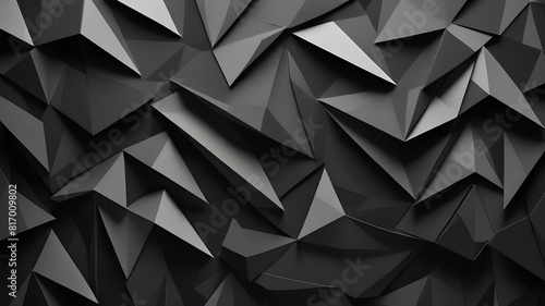 Black white dark gray abstract background. Geometric pattern shape. Line triangle polygon angle. Gradient. Shadow. Matte. 3d effect. Rough grain grungy. Design. Template. Presentation. Generative AI