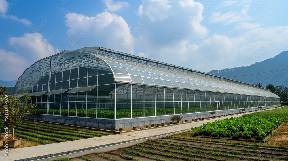 Large Modern Greenhouse With Lush Vegetation on a Sunny Day in a Botanical Garden Large Modern Greenhouse With Lush Vegetation on a Sunny Day in a Botanical Garden