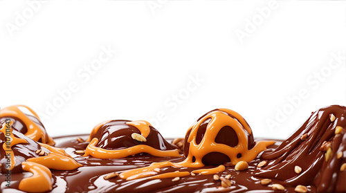 melted milk chocolate pouring down on transparent or clean background