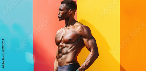 Muscular Man Posing Against Colorful Wall, © Anna