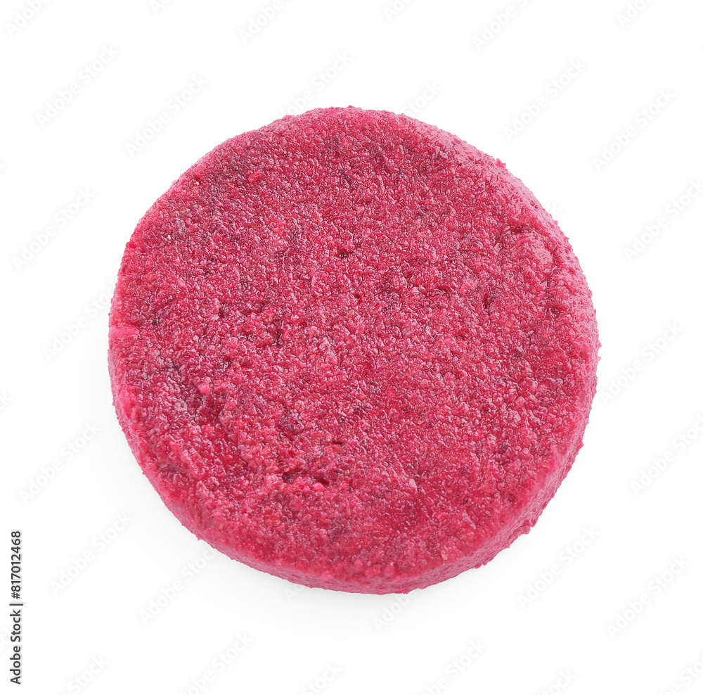 Uncooked beetroot cutlet isolated on white, top view. Vegetarian product Uncooked beetroot cutlet isolated on white, top view. Vegetarian product