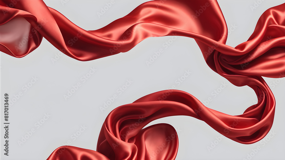 Red satin fabric floating in front of a white background, Generative AI Red satin fabric floating in front of a white background, Generative AI