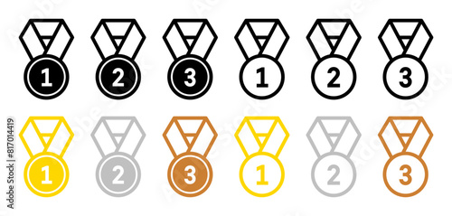 Medal Icon Set. Collection of Achievement Award Medal Vector Icons.
