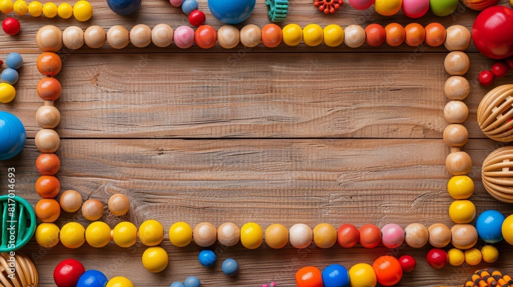 Baby kids toys frame on background, Toy many colorful educational wooden. play, Top view, executive function, kid, skill, education, intelligence quotient, emotional quotient, childhood, development