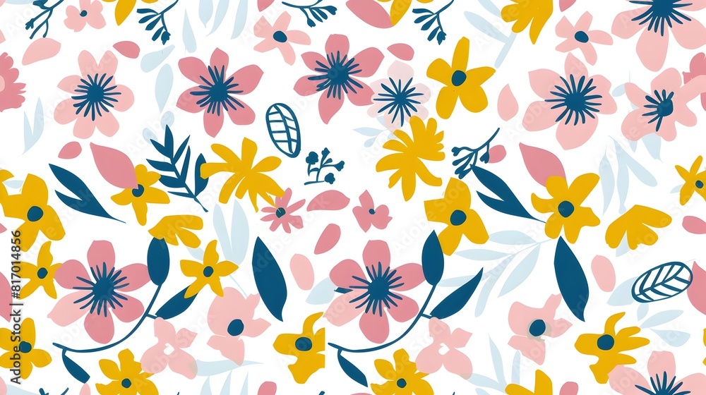 Vibrant Floral Pattern with Geometric Shapes in Pastel Colors