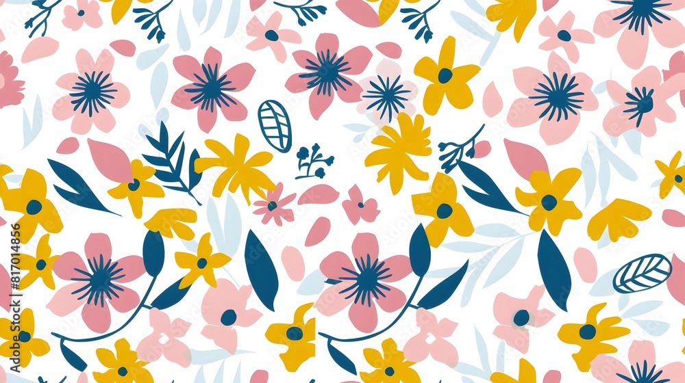 Vibrant Floral Pattern with Geometric Shapes in Pastel Colors Vibrant Floral Pattern with Geometric Shapes in Pastel Colors