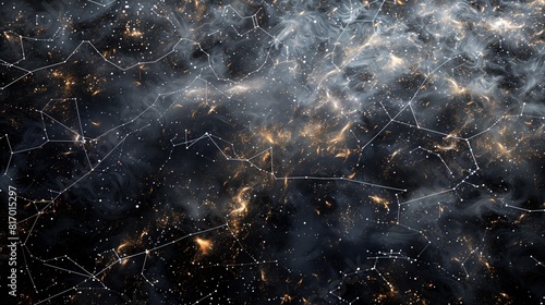 a space background with multiple stars and constellations, a complex pattern of interconnected
