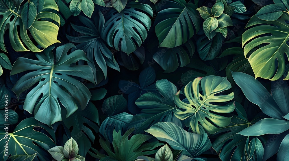 custom made wallpaper toronto digitalLush Tropical Foliage Background with Vibrant Green Monstera Leaves and Exotic Plants