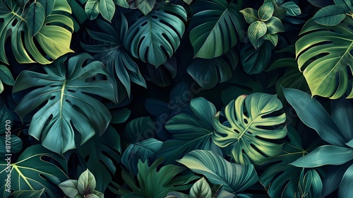 Wallpaper Mural Lush Tropical Foliage Background with Vibrant Green Monstera Leaves and Exotic Plants Torontodigital.ca