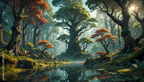 Background of a Forest Scene in a Fantasy World