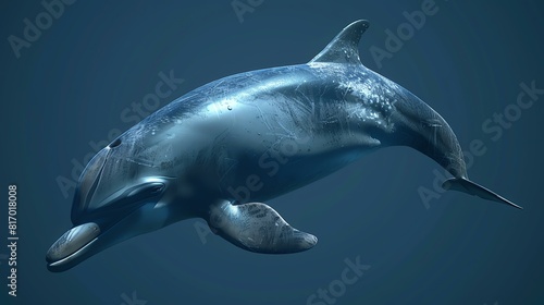 A bottlenose dolphin (Tursiops truncatus) swims gracefully through the deep blue ocean.
