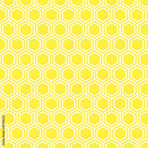 Hexagons Geometry Seamless Print Background, Vertical, Light Yellow, White Line 
