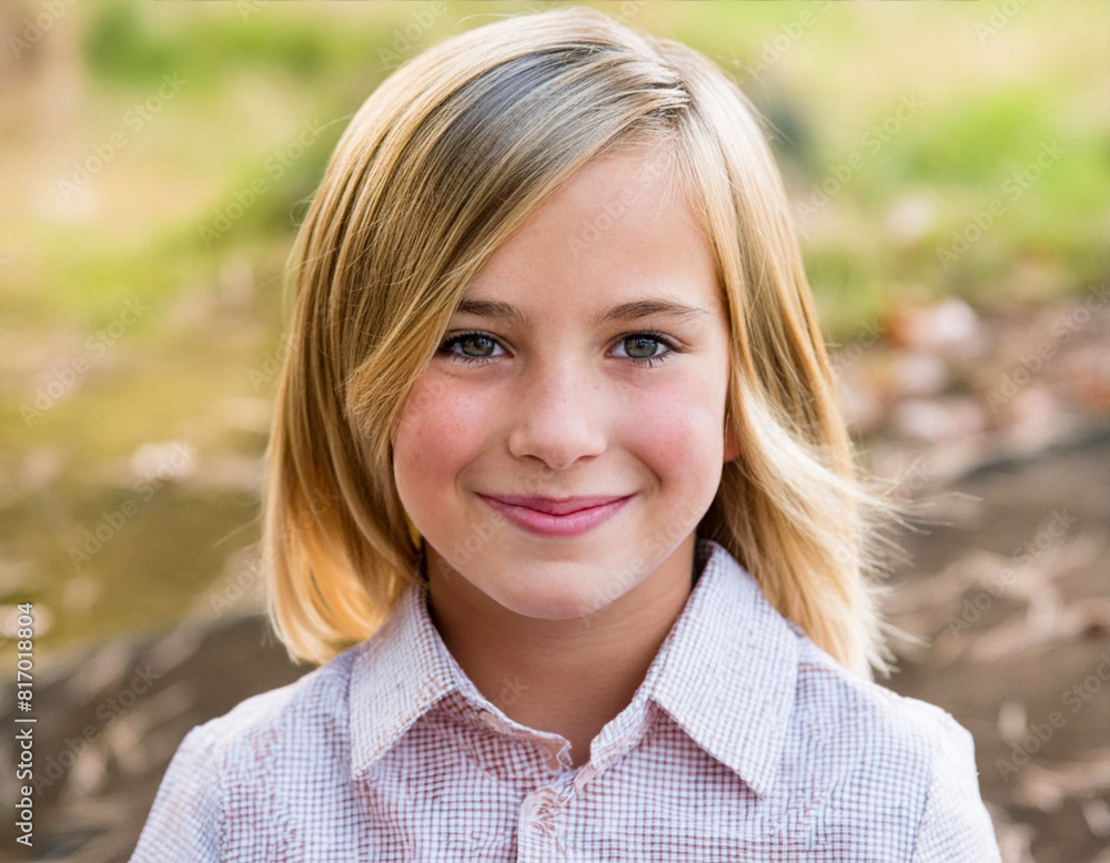 Close-up portrait of blonde cute smiling young child girl outside Close-up portrait of blonde cute smiling young child girl outside