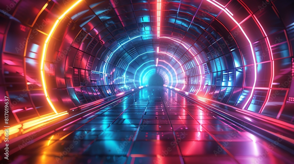 An abstract 3D tunnel with vibrant colors and geometric patterns, dynamic motion, highresolution, futuristic and bold An abstract 3D tunnel with vibrant colors and geometric patterns, dynamic motion, highresolution, futuristic and bold