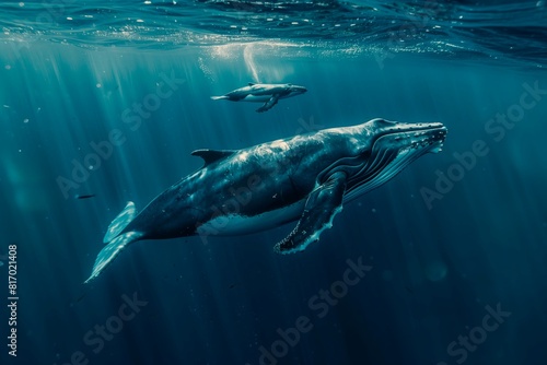 Humpback with other oceanic life besides it. Oceanic environment