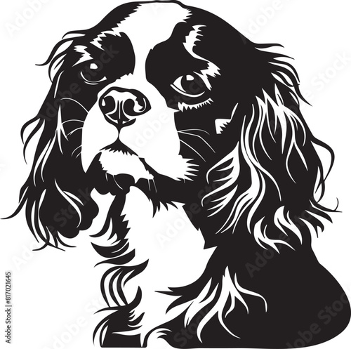 black and white cavalier king charles spaniel dog illustration